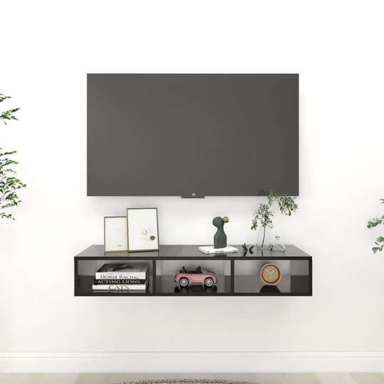 vidaXL Seinähylly korkeakiilto musta 102x30x17 cm lastulevy