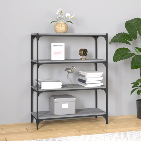 vidaXL Kirjahylly harmaa Sonoma 80x33x100 cm tekninen puu ja teräs