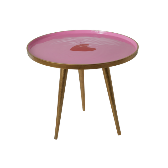Rice - Round Metal Side Table Small - Pink with Heart
