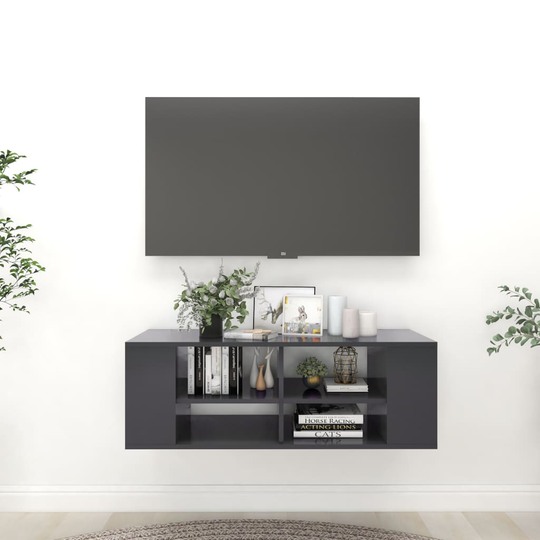 vidaXL Seinäkiinnitettävä TV-taso harmaa 102x35x35cm lastulevy