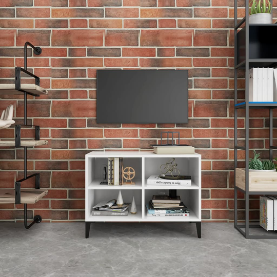 vidaXL TV-taso metallijaloilla valkoinen 69,5x30x50 cm