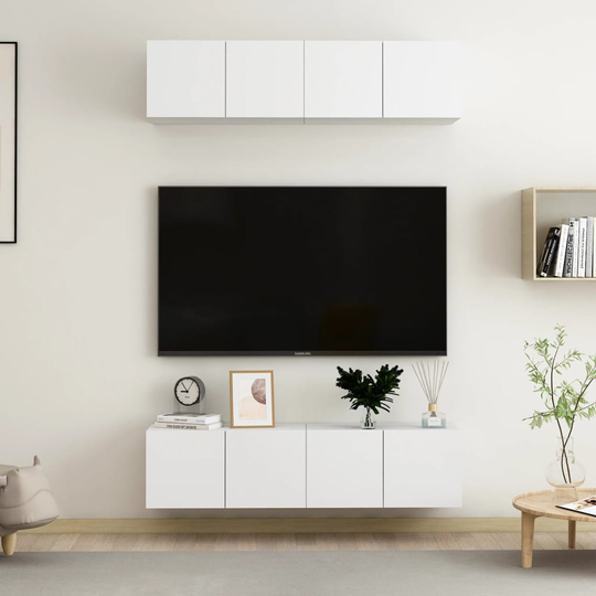 vidaXL TV-tasot 4 kpl valkoinen 60x30x30 cm lastulevy