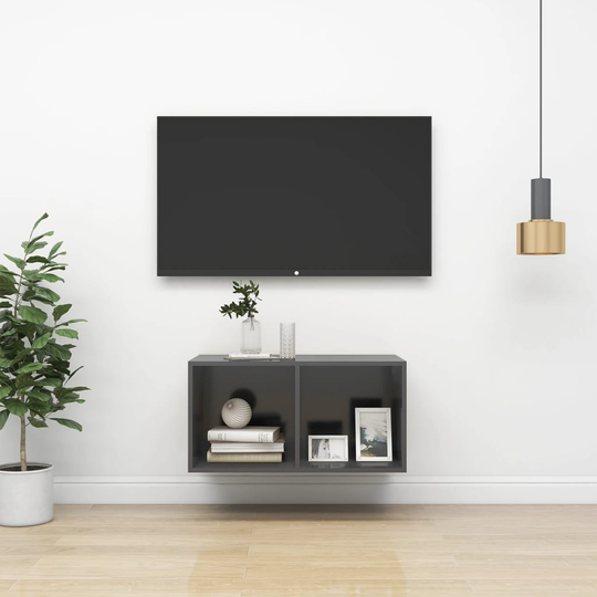 vidaXL Seinäkiinnitettävä TV-taso harmaa 37x37x72 cm lastulevy
