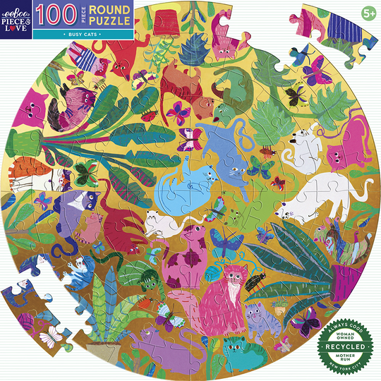 eeBoo - Round Puzzle 100 pcs - Busy Cats - (EPZCAT