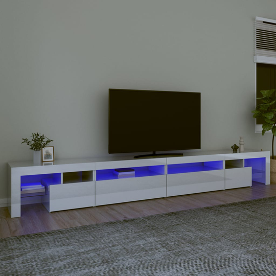 vidaXL TV-taso LED-valoilla korkeakiilto valkoinen 290x36,5x40 cm