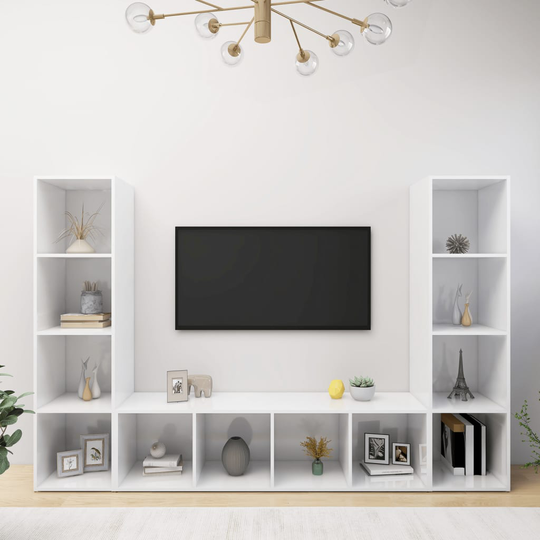 vidaXL TV-tasot 3 kpl korkeakiilto valkoinen 142,5x35x36,5 cm lastulevy