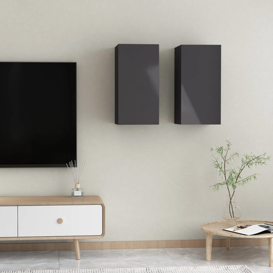 vidaXL TV-tasot 2 kpl korkeakiilto harmaa 30,5x30x60 cm lastulevy