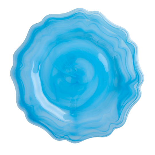 Rice - Alabaster Glass Dinner Plate in Blue -Ø28 cm