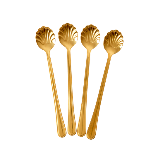 Rice - Stainless Steel Seashell Latte Spoon Set of 4 - Gold