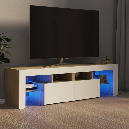 vidaXL TV-taso LED-valoilla valkoinen ja Sonoma-tammi 140x36,5x40 cm