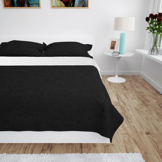 vidaXL Kaksipuolinen tikattu päiväpeite 230x260 cm musta ja valkoinen