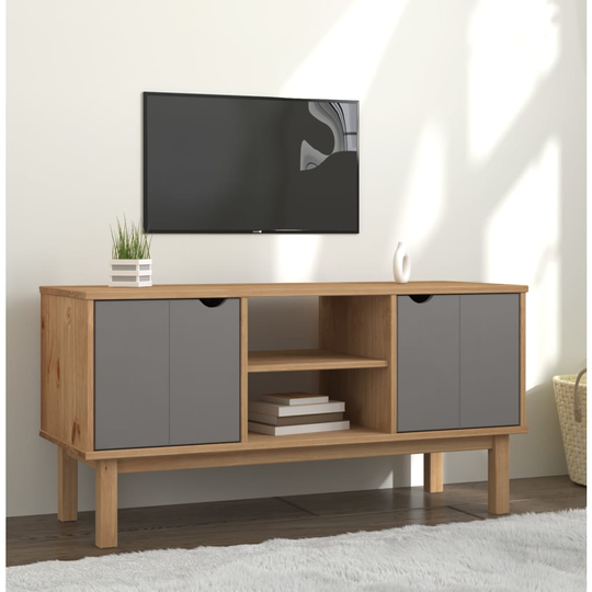 vidaXL TV-taso ruskea ja harmaa 113,5x43x57 cm täysi mänty