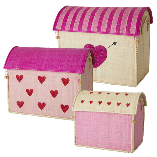 Rice - Large Set of 3 Toy Baskets - Hearts