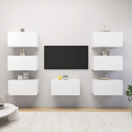 vidaXL TV-tasot 7 kpl valkoinen 30,5x30x60 cm lastulevy