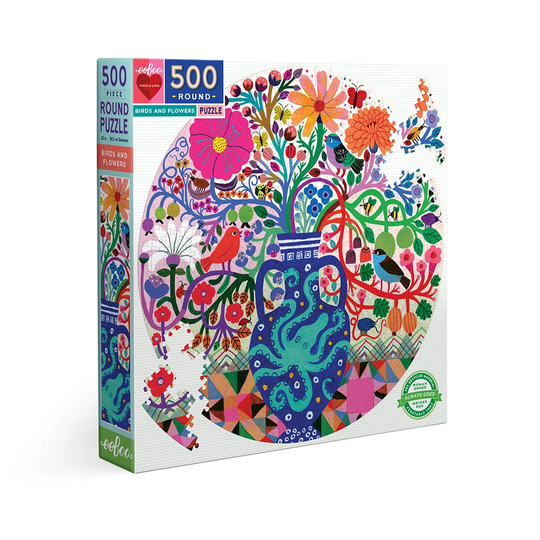 eeBoo - Round puzzle, 500 pcs - Birds and Flowers (EPZFBDF)