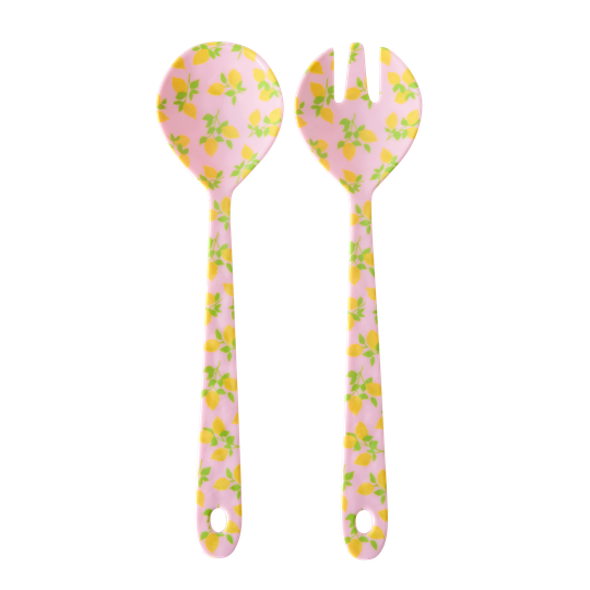 Rice - Melamine Salad Spoon&Fork - Lemon Print