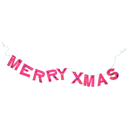 Rice - Raffia Garland with HAPPY XMAS Tekst in Pink