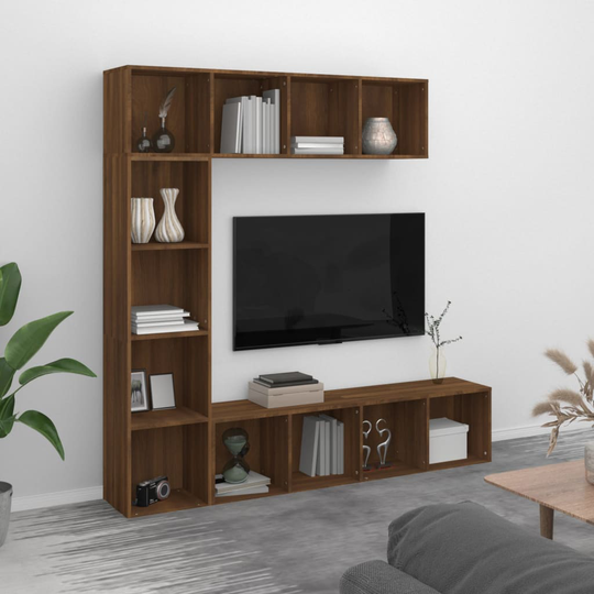 vidaXL 3-osainen Kirjahylly/TV-kaappisarja ruskea tammi 180x30x180 cm
