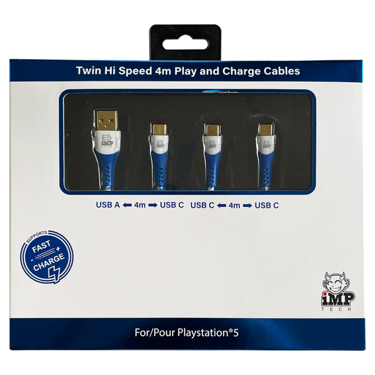 iMP - 4M Braided Fast Charge Play and Charge Cable Twin Pack - A to C, C to C