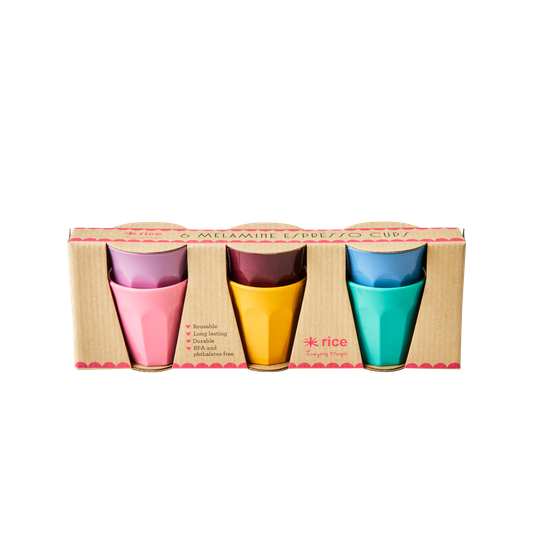 Rice - 6 Melamine Espresso Cups Dance Out Colors