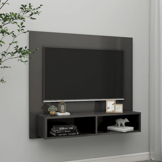 vidaXL TV-taso seinälle korkeakiilto harmaa 102x23,5x90cm lastulevy