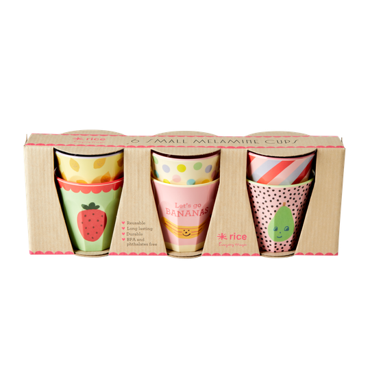 Rice - 6 Pcs Small Melamine Kids Cups - Happy Fruits Prints