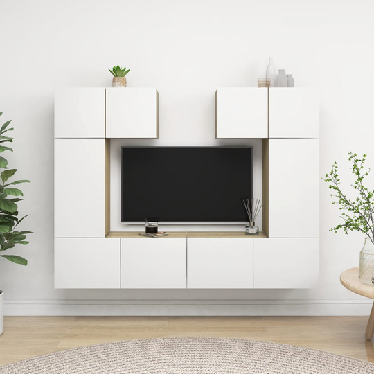vidaXL 6-osainen TV-kaappisarja valkoinen ja Sonoma-tammi lastulevy