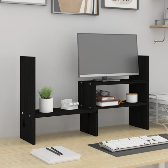 vidaXL Näyttökoroke musta (39-72)x17x43 cm täysi mänty