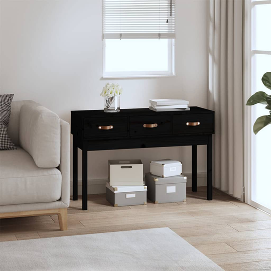 vidaXL Konsolipöytä musta 114x40x75 cm täysi mänty