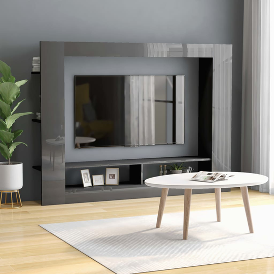 vidaXL TV-taso korkeakiilto harmaa 152x22x113 cm lastulevy