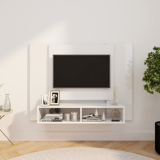 vidaXL TV-taso seinälle korkeakiilto valkoinen 120x23,5x90cm lastulevy