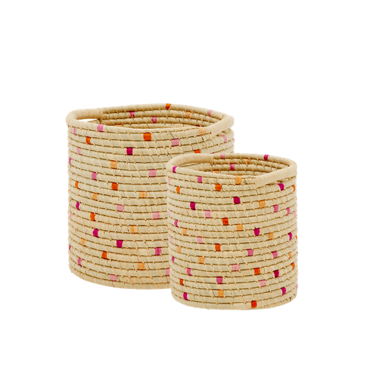 Rice - Raffia Bin with Red Details - Set of 2
