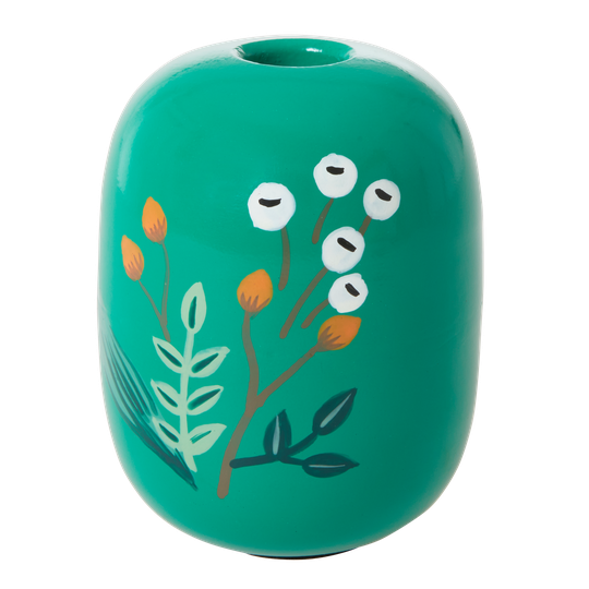 Rice - Metal Candleholder Large - Green w. Handpainted Flowers