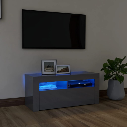 vidaXL TV-taso LED-valoilla korkeakiilto harmaa 90x35x40 cm