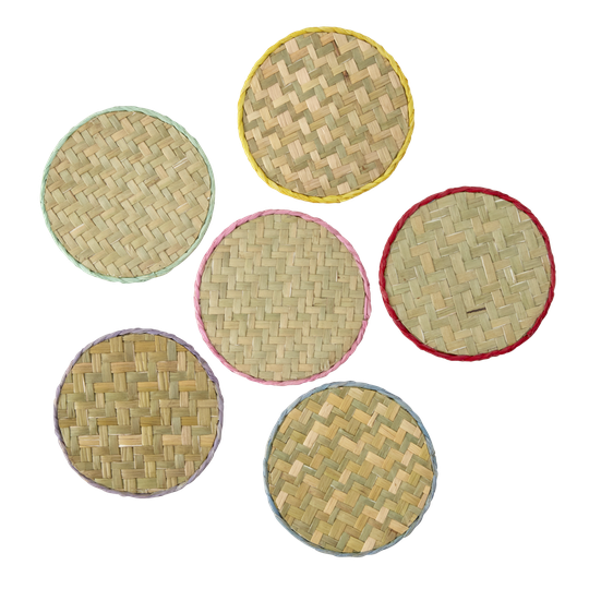 Rice - Round Handmade Raffia Coaster 6 pcs - YIPPIE YIPPIE YEAH Colors