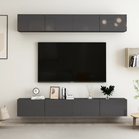 vidaXL TV-tasot 4 kpl korkeakiilto harmaa 100x30x30 cm lastulevy
