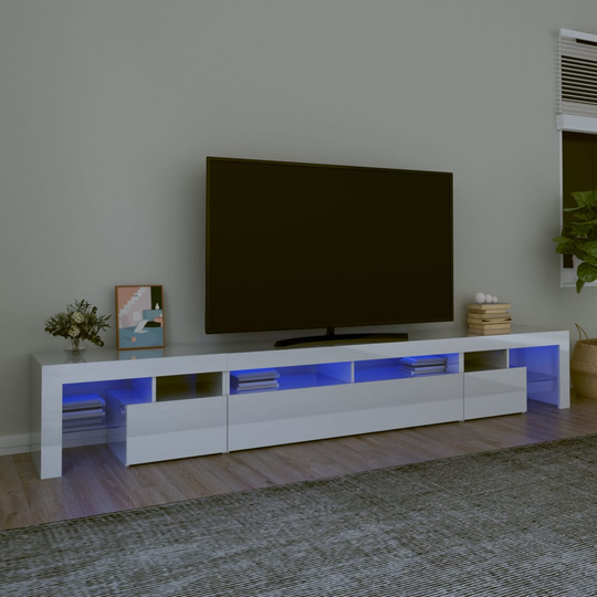 vidaXL TV-taso LED-valoilla korkeakiilto valkoinen 260x36,5x40 cm