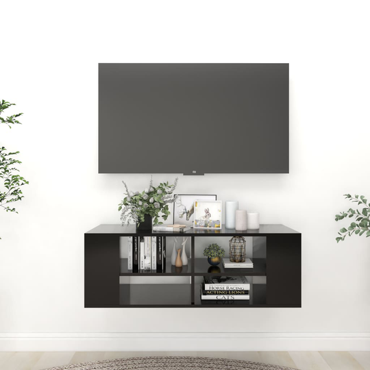 vidaXL Seinäkiinnitettävä TV-taso musta 102x35x35 cm lastulevy