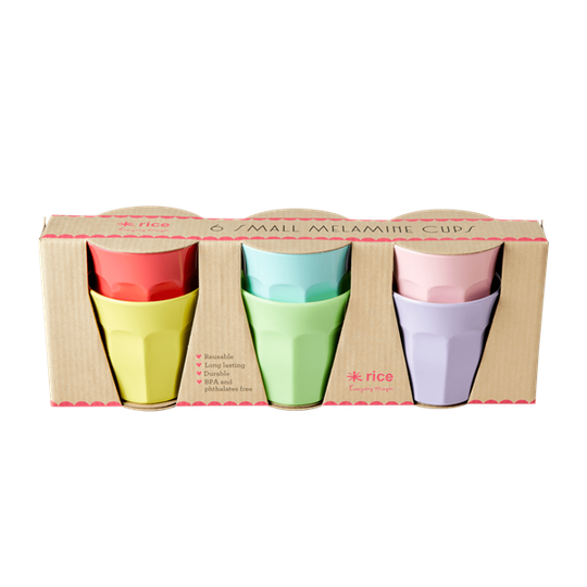 Rice - 6 Pcs Small Melamine Kids Cups - YIPPIE YIPPIE YEAH Colors