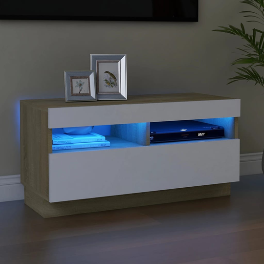 vidaXL TV-taso LED-valoilla valkoinen ja Sonoma-tammi 80x35x40 cm