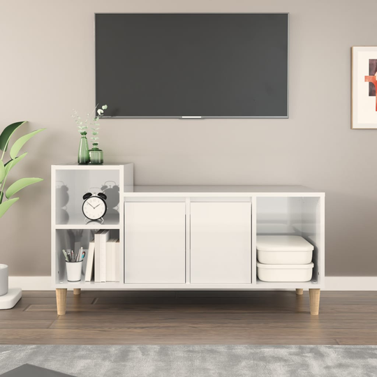 vidaXL TV-taso korkeakiilto valkoinen 100x35x55 cm tekninen puu
