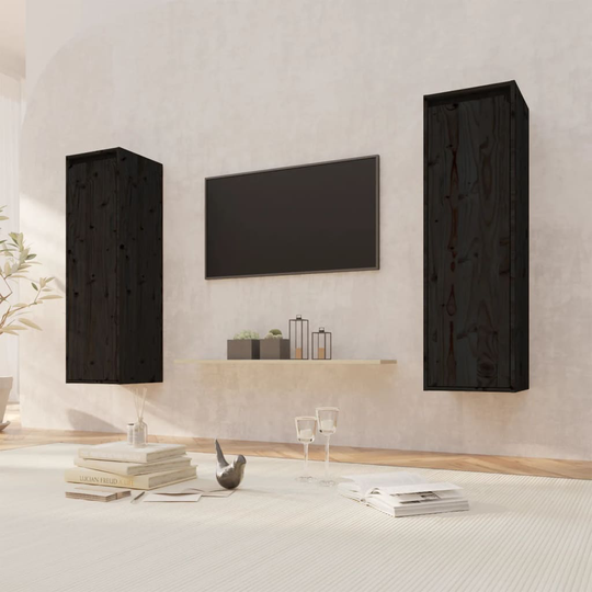 vidaXL Seinäkaapit 2 kpl musta 30x30x100 cm täysi mänty