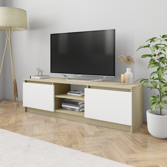 vidaXL TV-taso valkoinen ja Sonoma-tammi 120x30x35,5 cm lastulevy