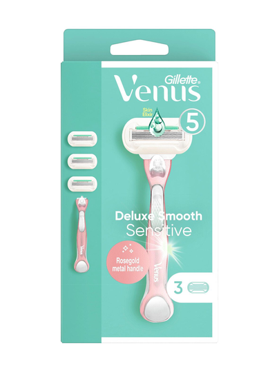 Venus deluxe smooth sensitive rosegold höylä + 3 vaihtoterää