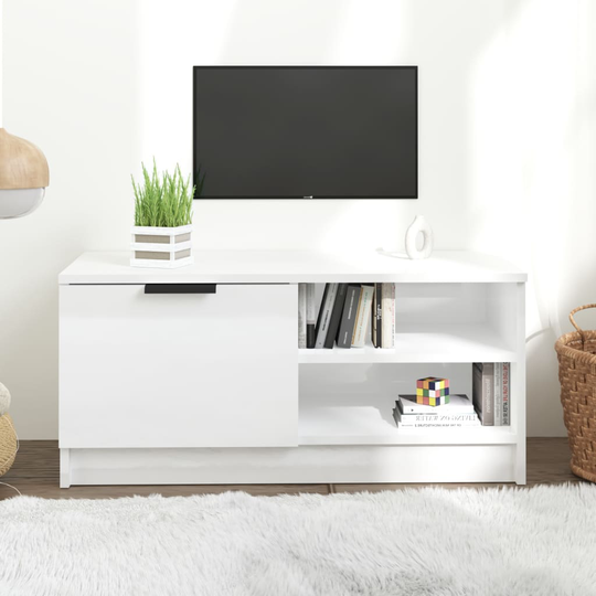 vidaXL TV-taso korkeakiilto valkoinen 80x35x36,5 cm tekninen puu