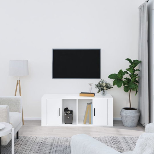 vidaXL TV-taso korkeakiilto valkoinen 100x35x40 cm tekninen puu