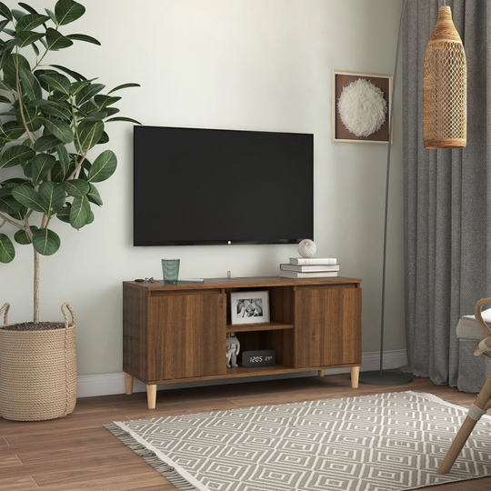 vidaXL TV-taso täyspuiset jalat ruskea tammi 103,5x35x50 cm