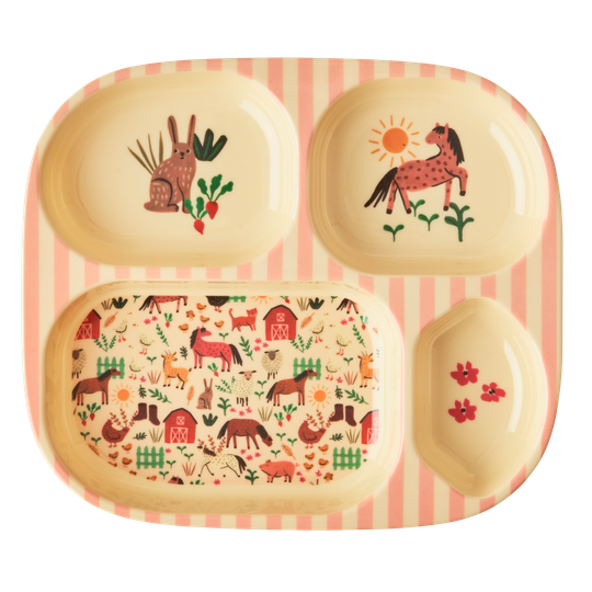 Rice - Melamine Kids 4 Room Plate Pink Farm