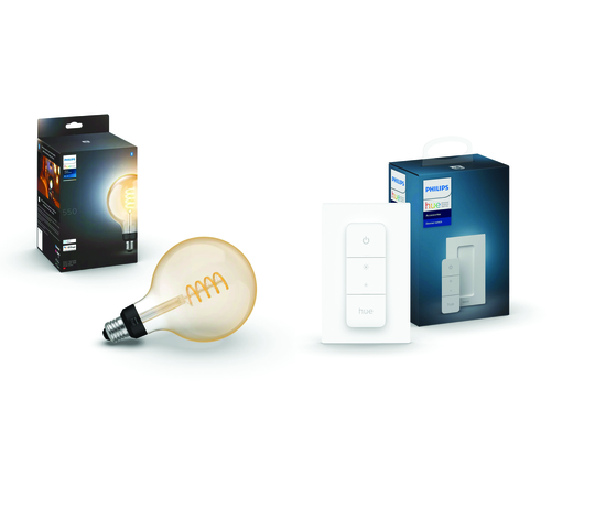 Philips Hue - E27 Filament G125 - White Ambiance&Dimmer Switch - Bundle