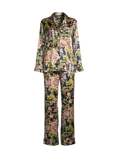 Lila floral-silkkinen pyjamasetti